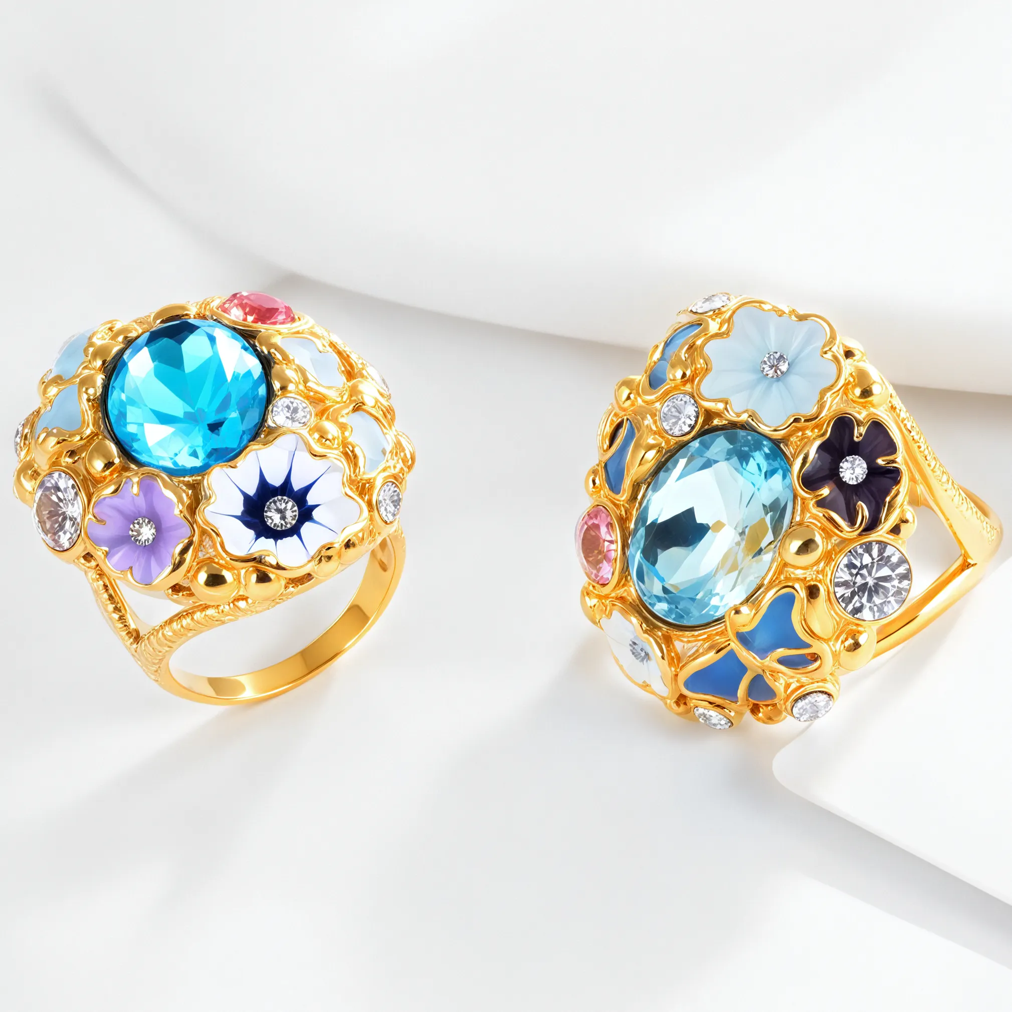 Colorful Gemstone Stainless Steel Ring with Floral Design Classic Fashion for Women | G004476-JinBaoJewerly