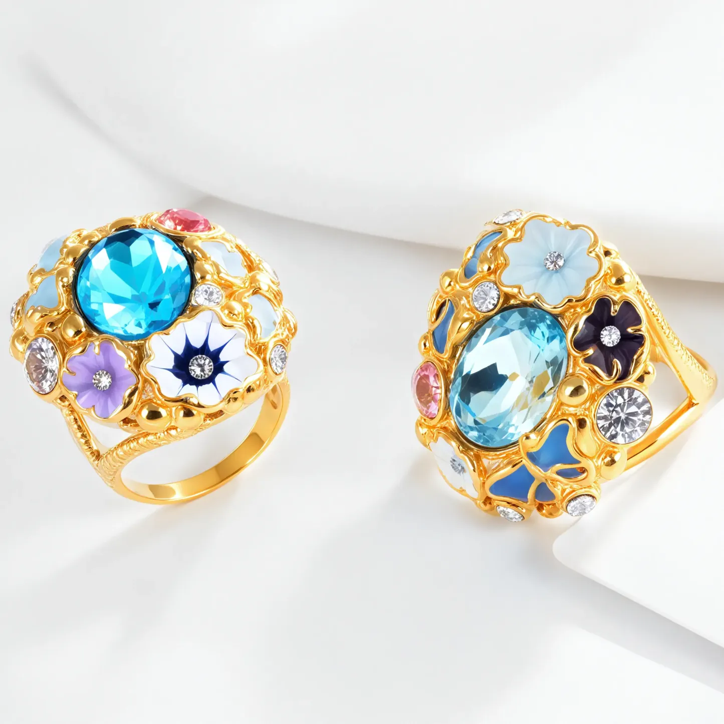 Colorful Gemstone Stainless Steel Ring with Floral Design Classic Fashion for Women | G004476-JinBaoJewerly