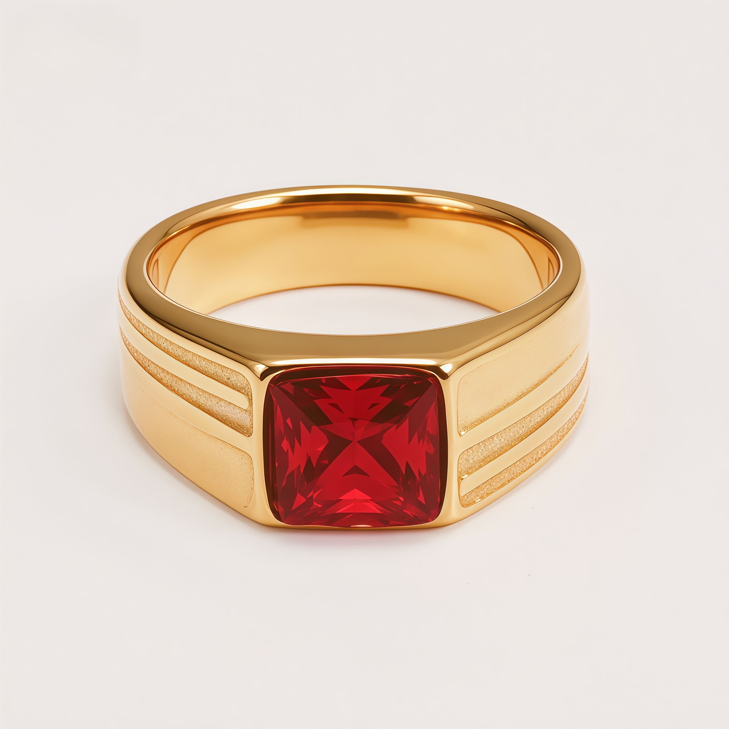 Men's Square Gem Side Carving - Bold Trendy Statement Ring