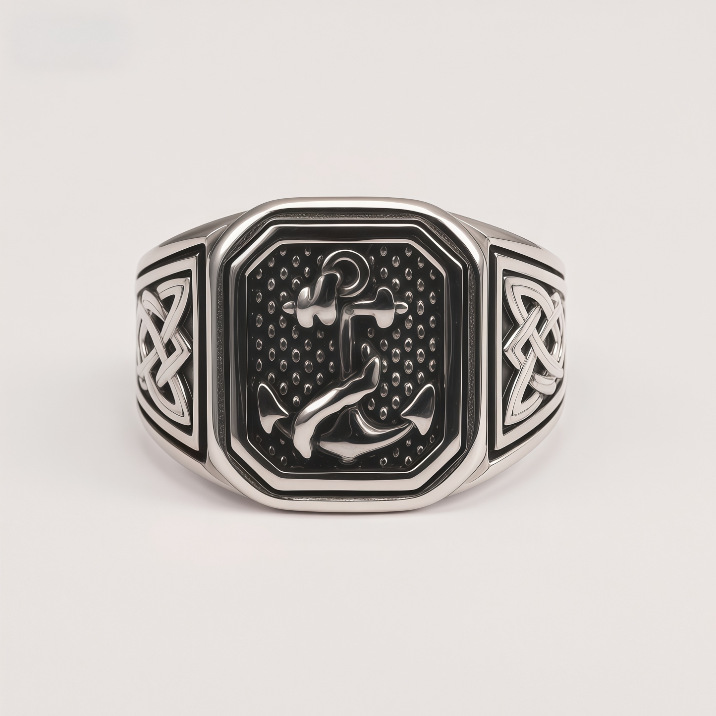 Men's Stainless Steel Anchor Signet Ring with Celtic Knot