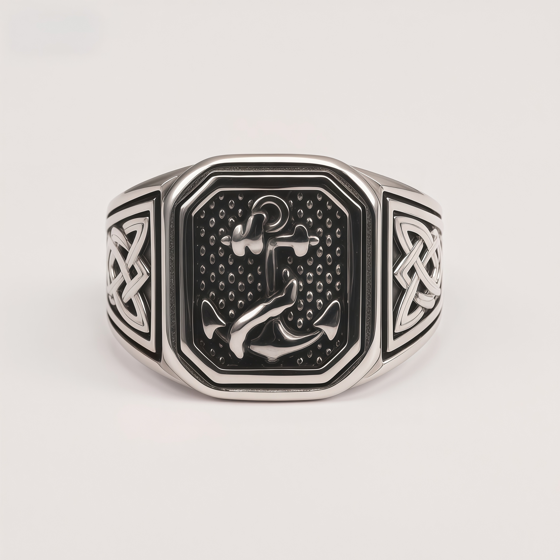 Men's Stainless Steel Anchor Signet Ring with Celtic Knot