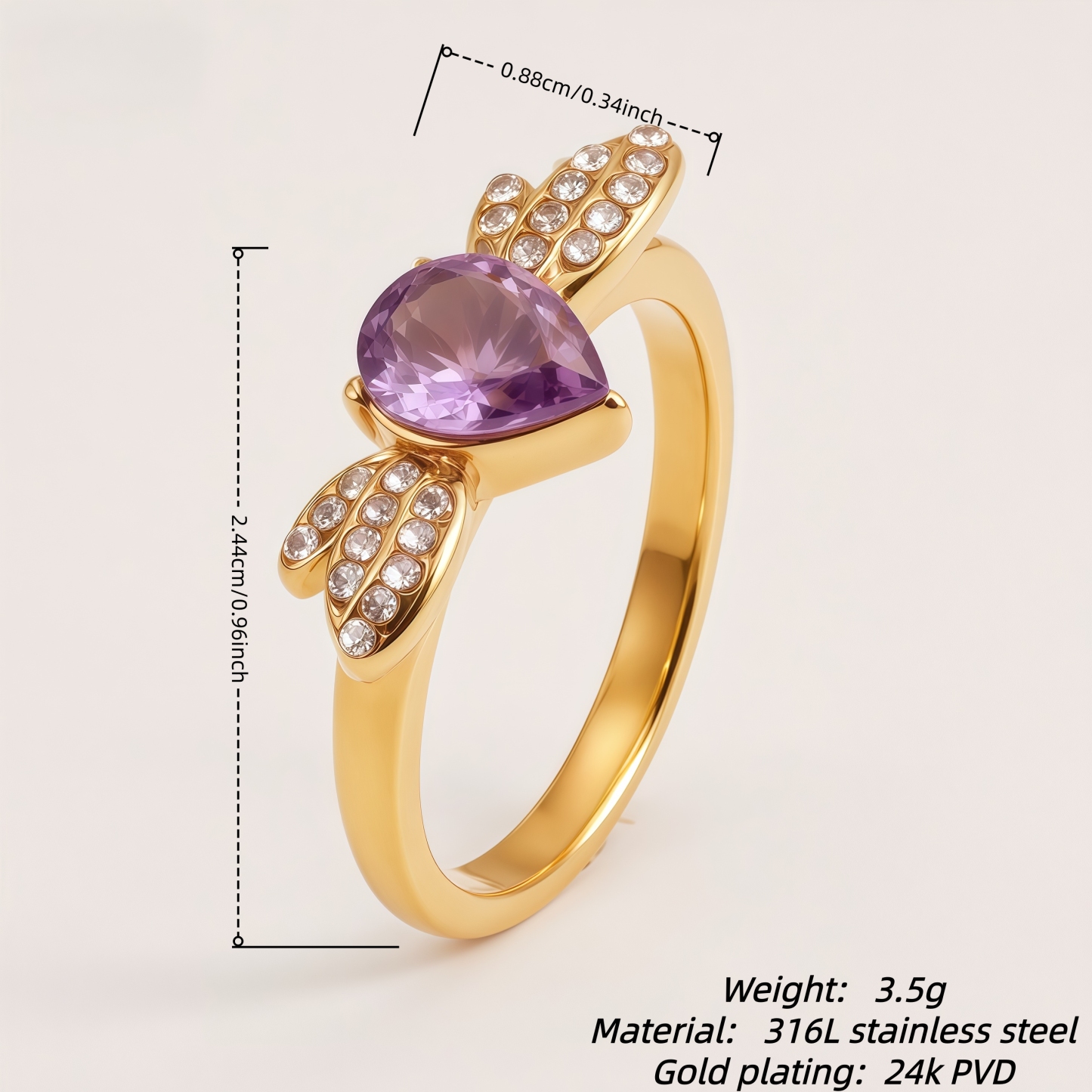 Women's Bee Shaped Crystal Inlaid Luxury Ring