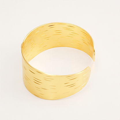 Trendy 18K Gold Plated 316L Steel Textured Cuff Bracelet Waterproof | DZE0843-JinBaoJewerly