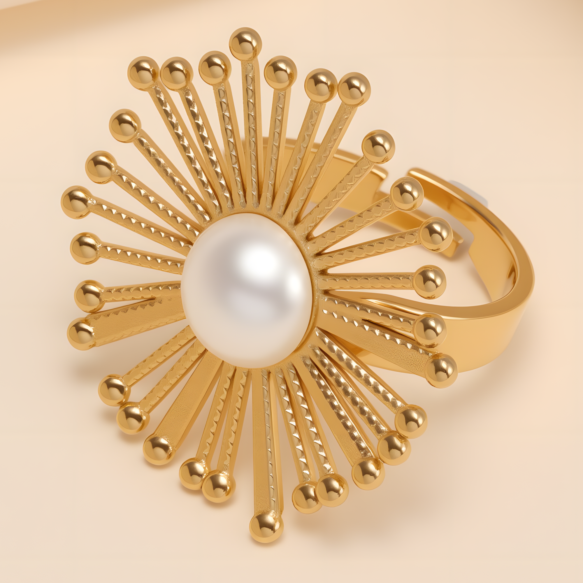 Retro Metal Sunflower Pearl Women's Stainless Steel Ring | G006430J-JinBaoJewerly