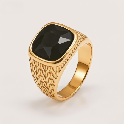 Vintage Gold-Plated with Large Square Gemstone Men's Ring | BL1062