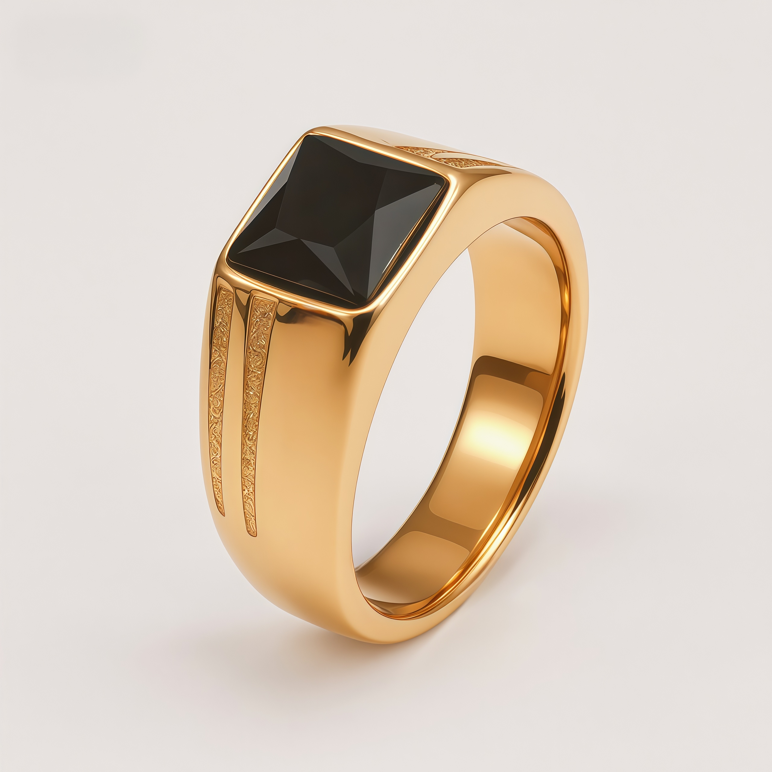 Men's Square Gem Side Carving - Bold Trendy Statement Ring