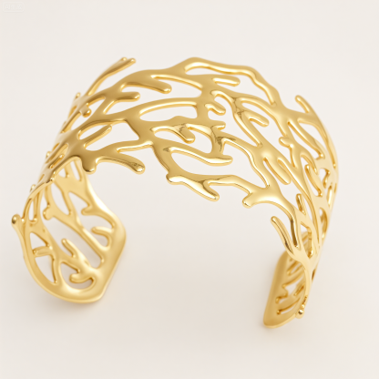Crafted Hollow Branch Cuff Bracelet 18K Gold 316L Steel Waterproo | DZE0839-JinBaoJewerly