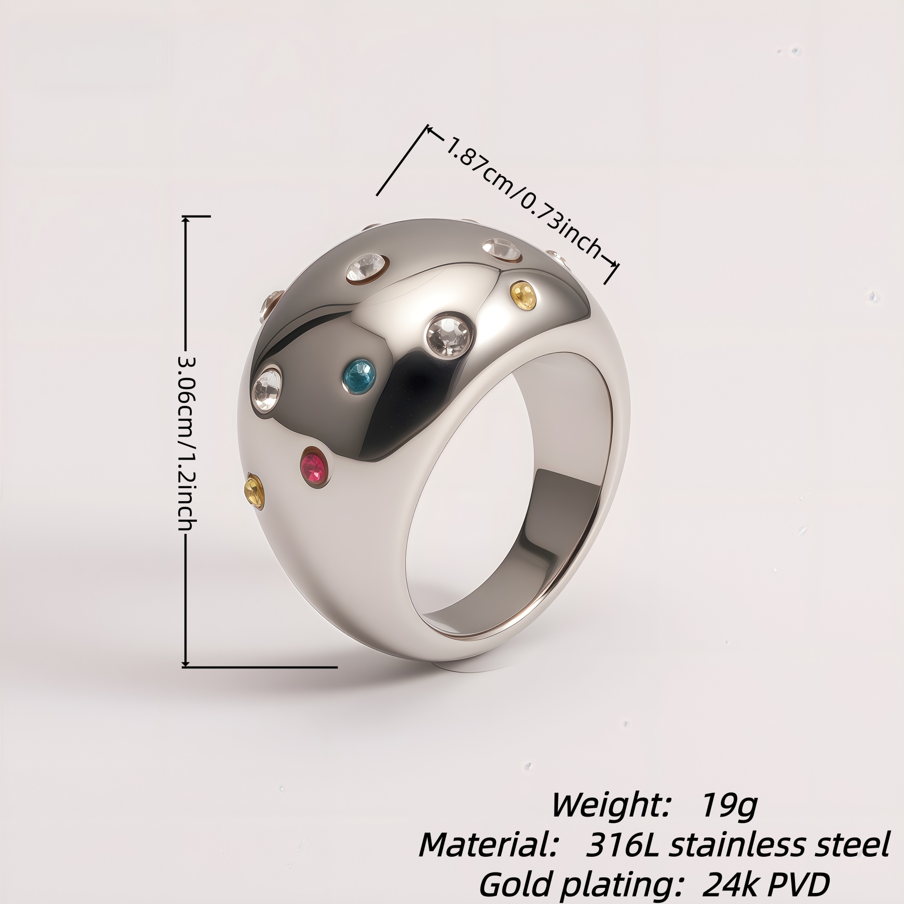 Luxury Crystal Inlaid Stainless Steel Ring Retro Design Women Ring | G004689