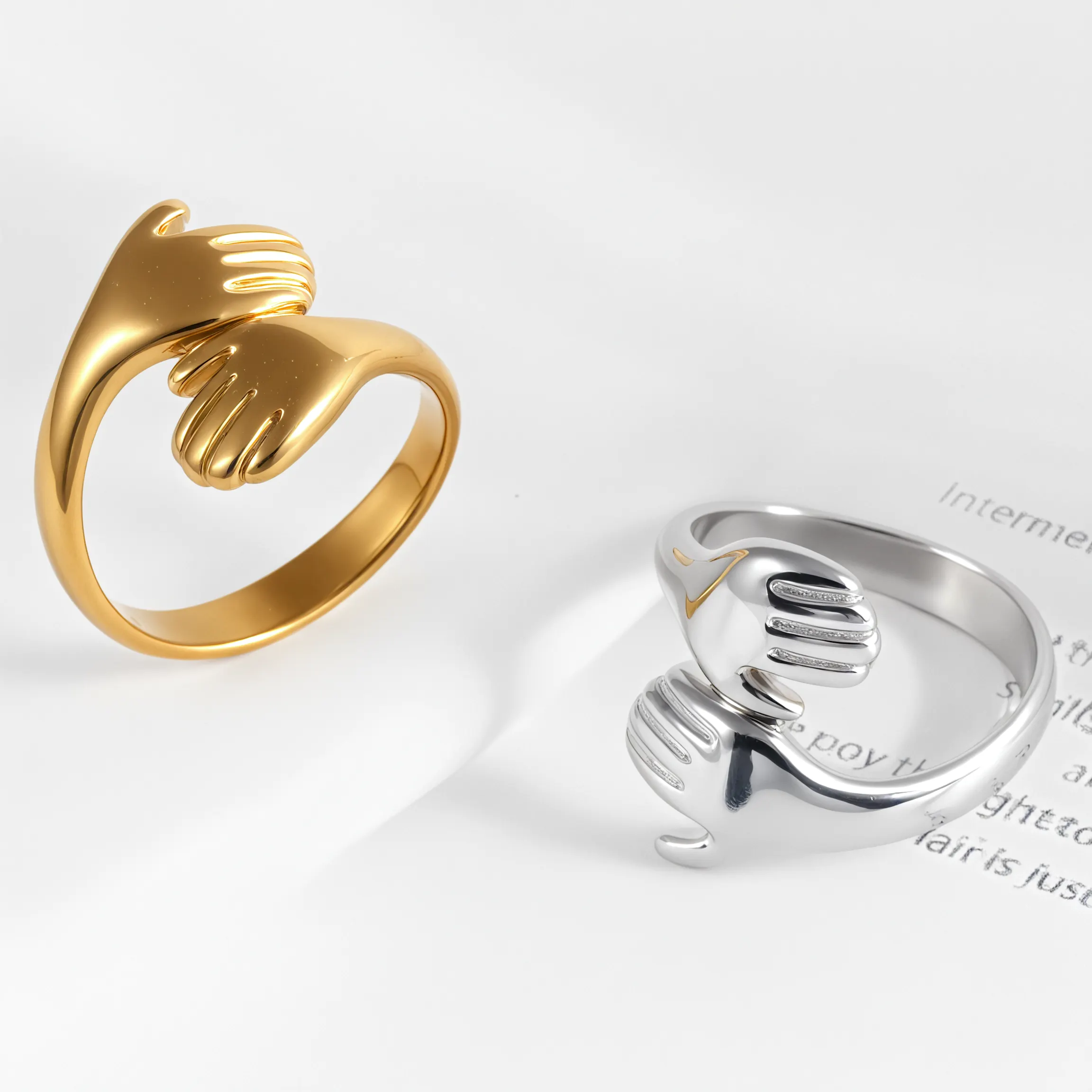 Creative Double Hand Stainless Steel Ring Unisex Ring | G00449-JinBaoJewerly