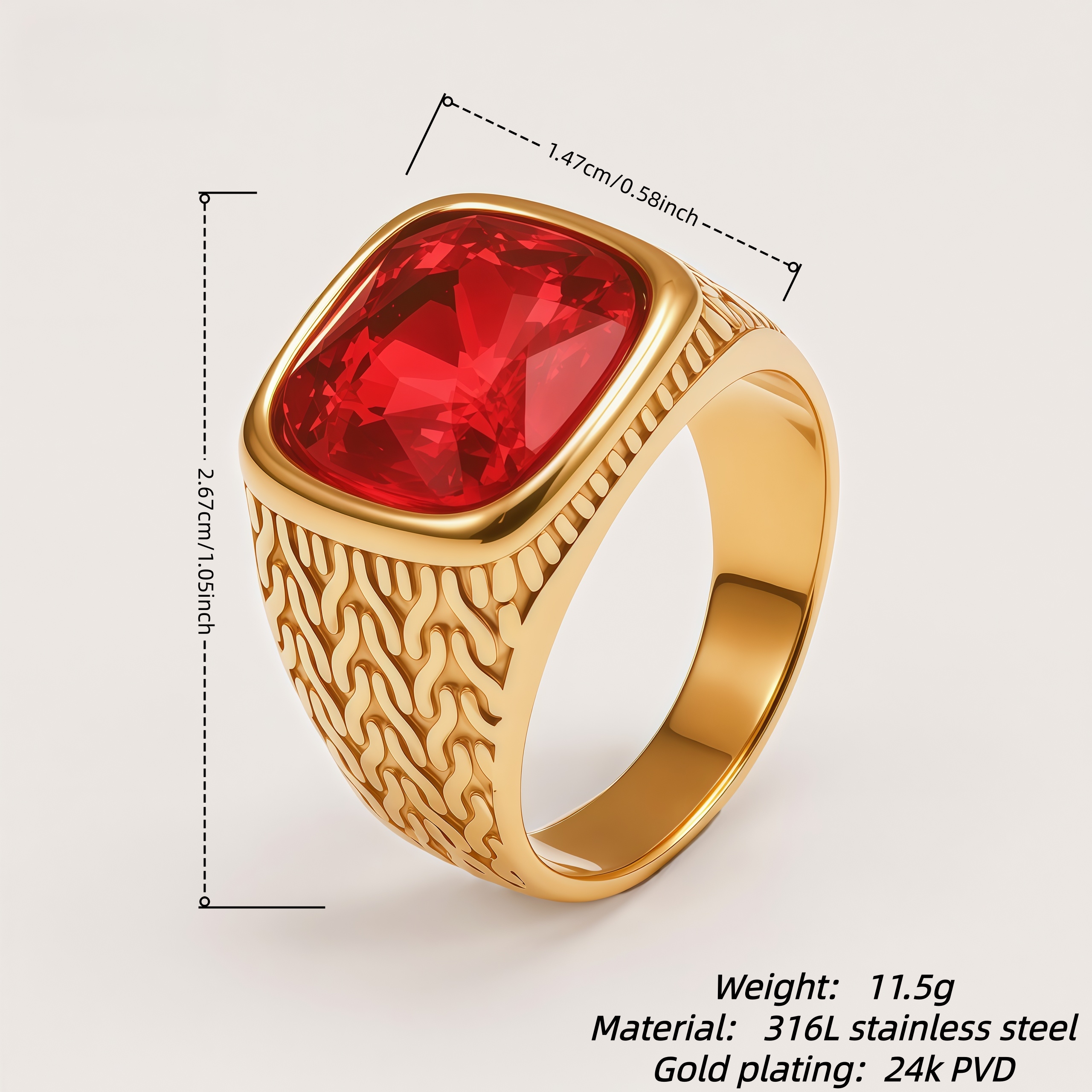 Vintage Gold-Plated with Large Square Gemstone Men's Ring | BL1062