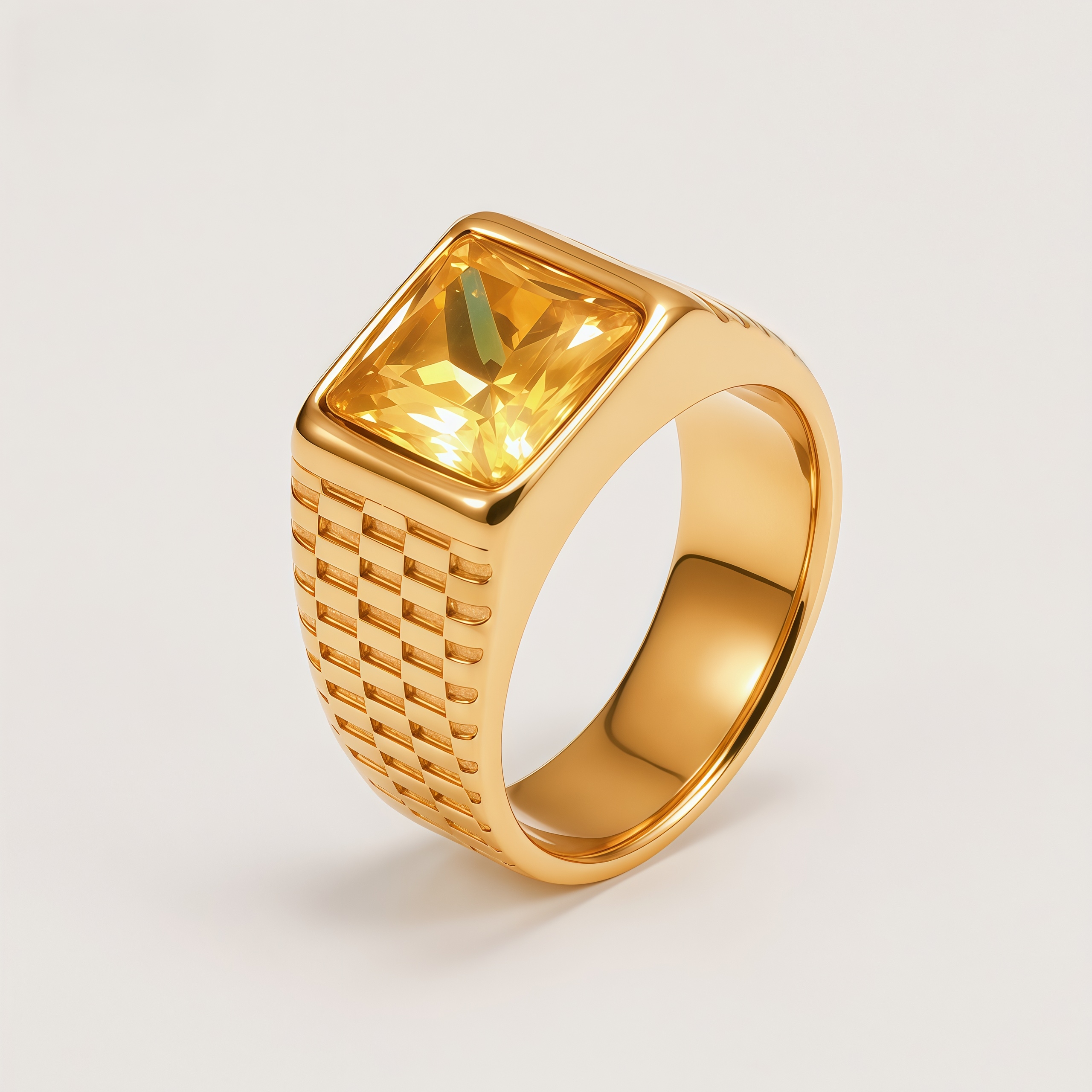 Men's Stainless Steel Square Gemstone Vintage Grid Texture Ring | K0099J