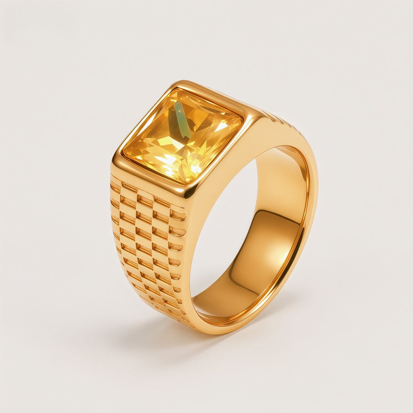 Men's Stainless Steel Square Gemstone Vintage Grid Texture Ring | K0099J