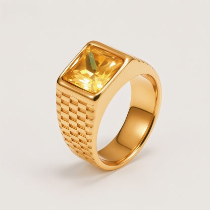 Men's Stainless Steel Square Gemstone Vintage Grid Texture Ring | K0099J