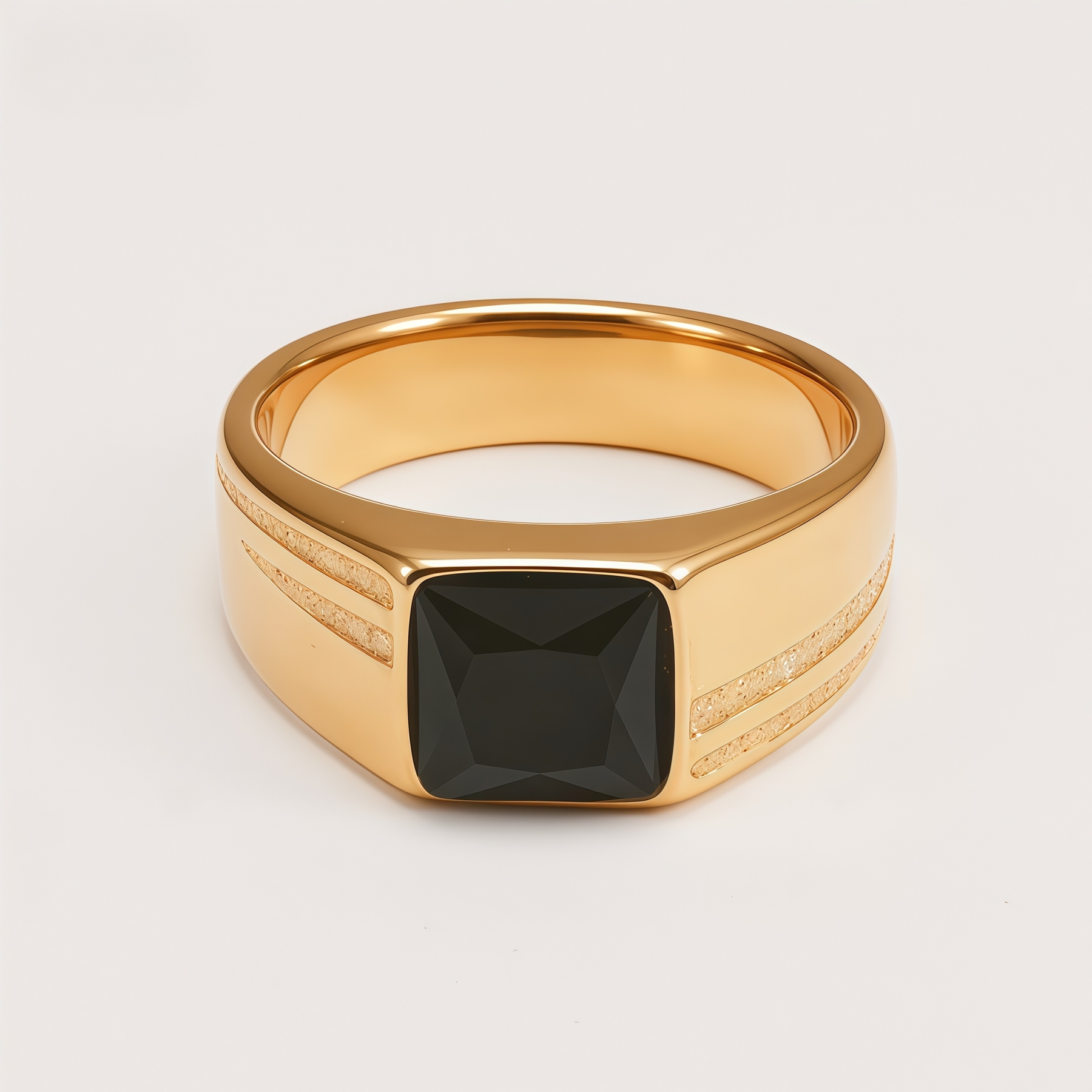 Men's Square Gem Side Carving - Bold Trendy Statement Ring