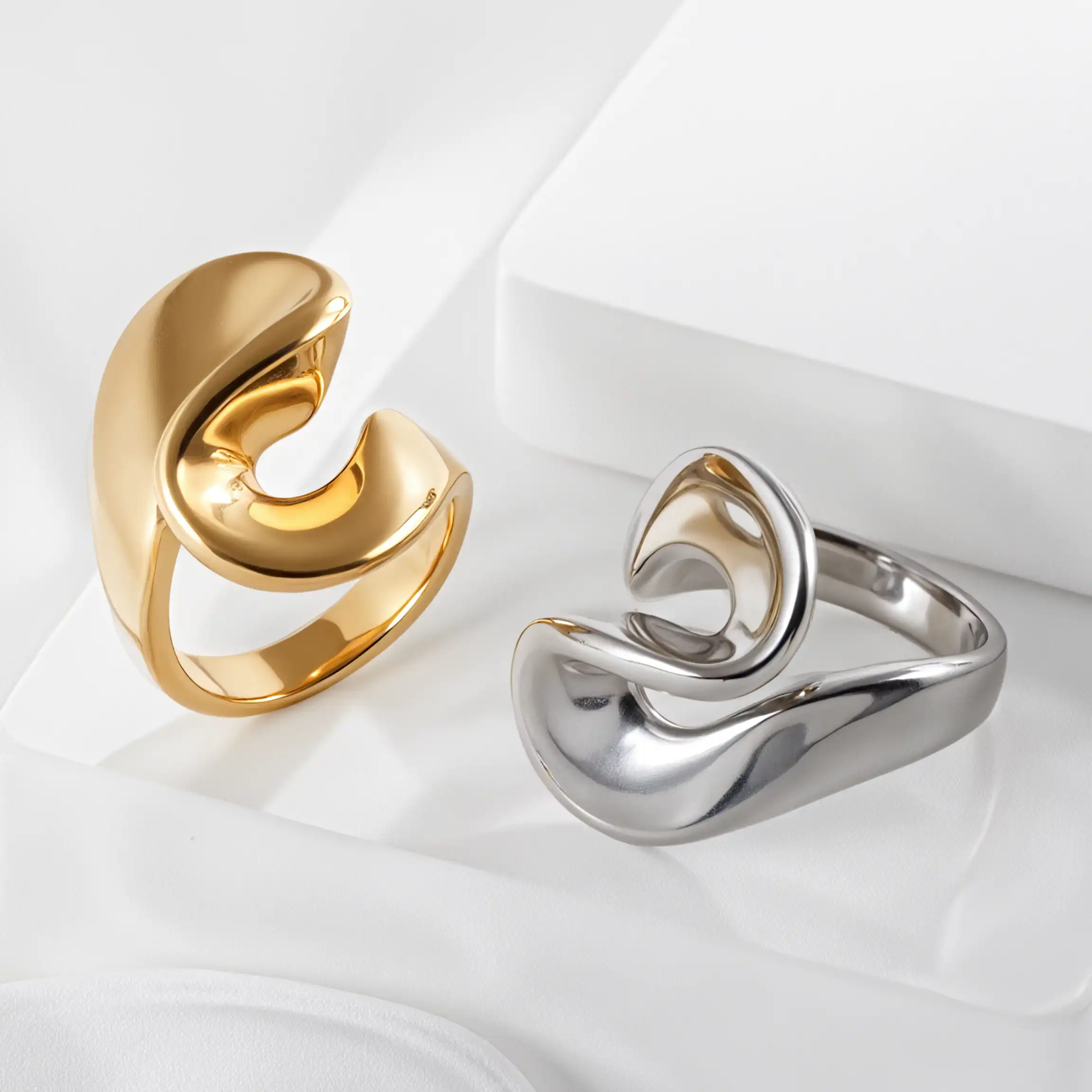 Fashionable Simple Curve Design Stainless Steel Women's Waterproof Ring 丨 DZ1350-JinBaoJewerly