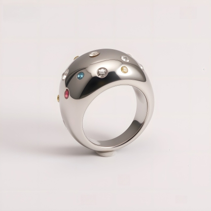 Luxury Crystal Inlaid Stainless Steel Ring Retro Design Women Ring | G004689