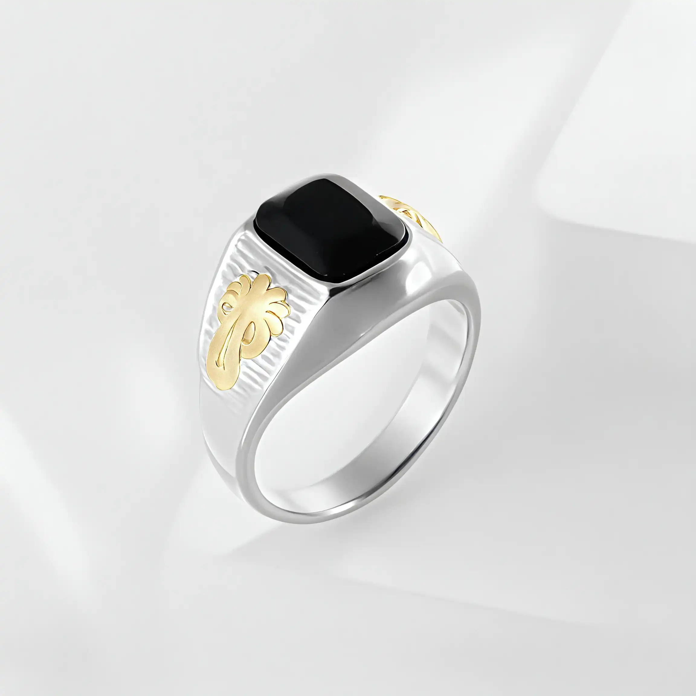 Classic Sunflower Black Gemstone Stainless Steel Ring for Men | K002789-JinBaoJewerly