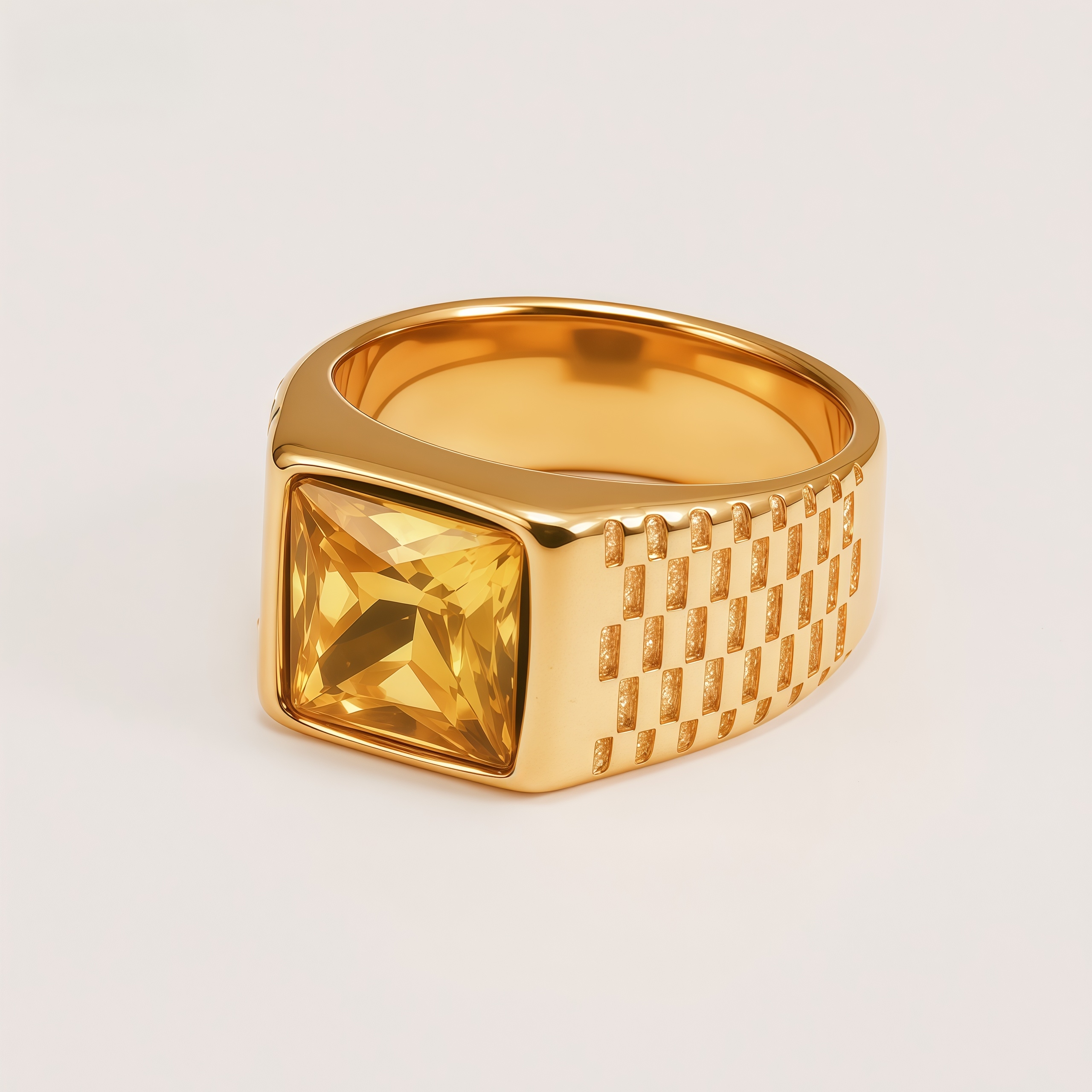 Men's Stainless Steel Square Gemstone Vintage Grid Texture Ring | K0099J