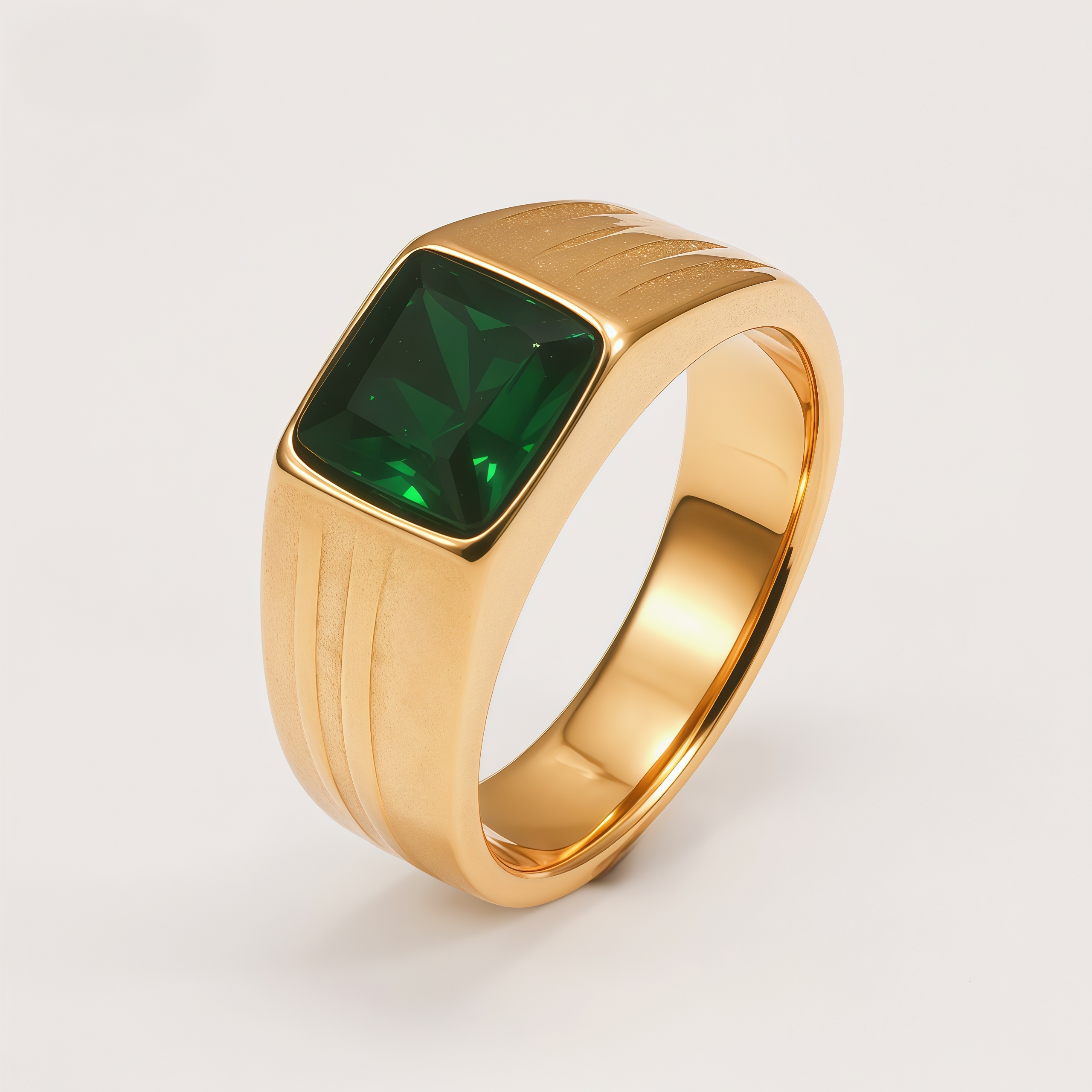 Men's Square Gem Side Carving - Bold Trendy Statement Ring