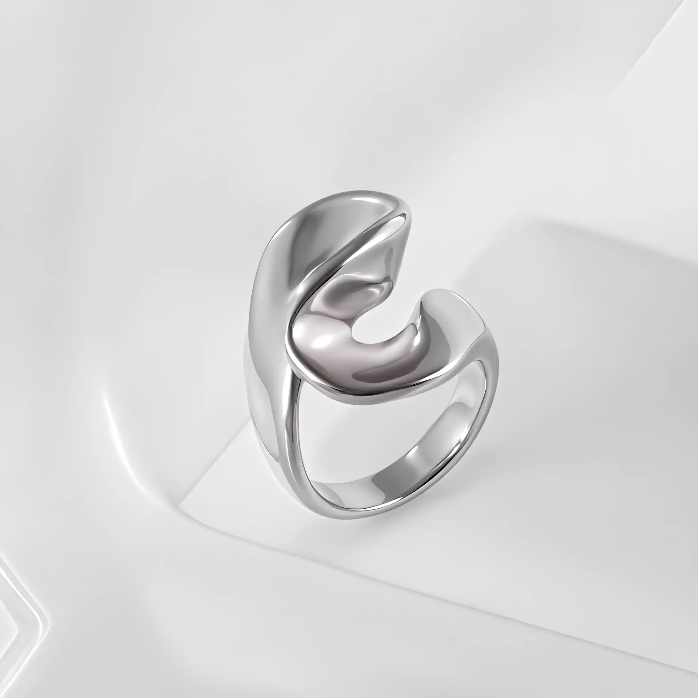 Fashionable Simple Curve Design Stainless Steel Women's Waterproof Ring 丨 DZ1350-JinBaoJewerly