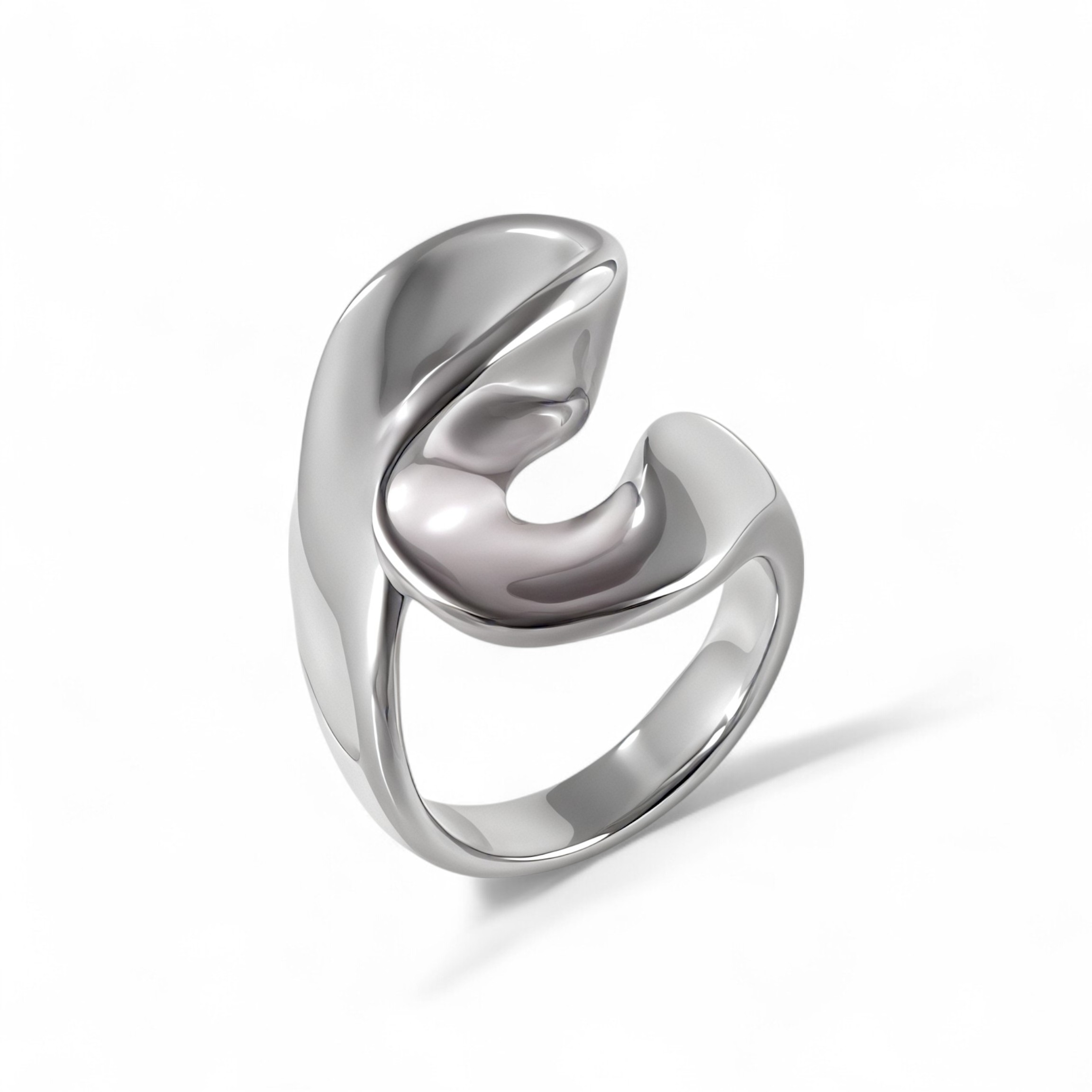 Fashionable Simple Curve Design Stainless Steel Women's Waterproof Ring 丨 DZ1350-JinBaoJewerly