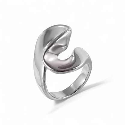 Fashionable Simple Curve Design Stainless Steel Women's Waterproof Ring 丨 DZ1350-JinBaoJewerly