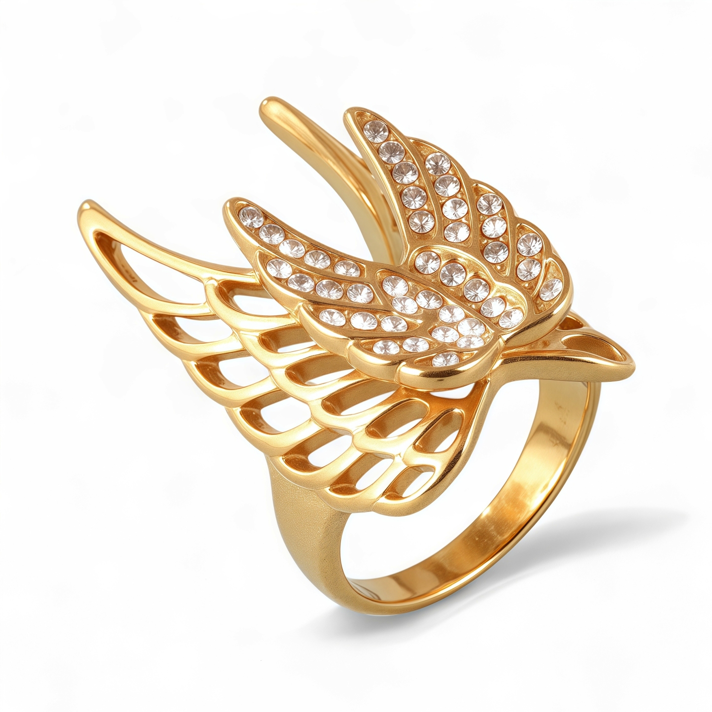 24k Gold Inlaid Crystal Wing Pattern Stainless Steel Female Ring丨C-306-JinBaoJewerly