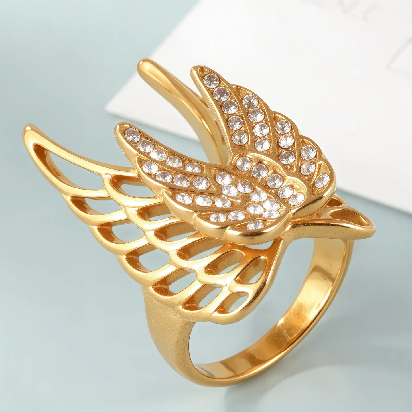 24k Gold Inlaid Crystal Wing Pattern Stainless Steel Female Ring丨C-306-JinBaoJewerly