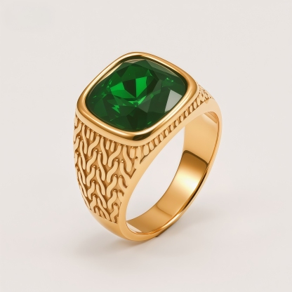 Vintage Gold-Plated with Large Square Gemstone Men's Ring | BL1062