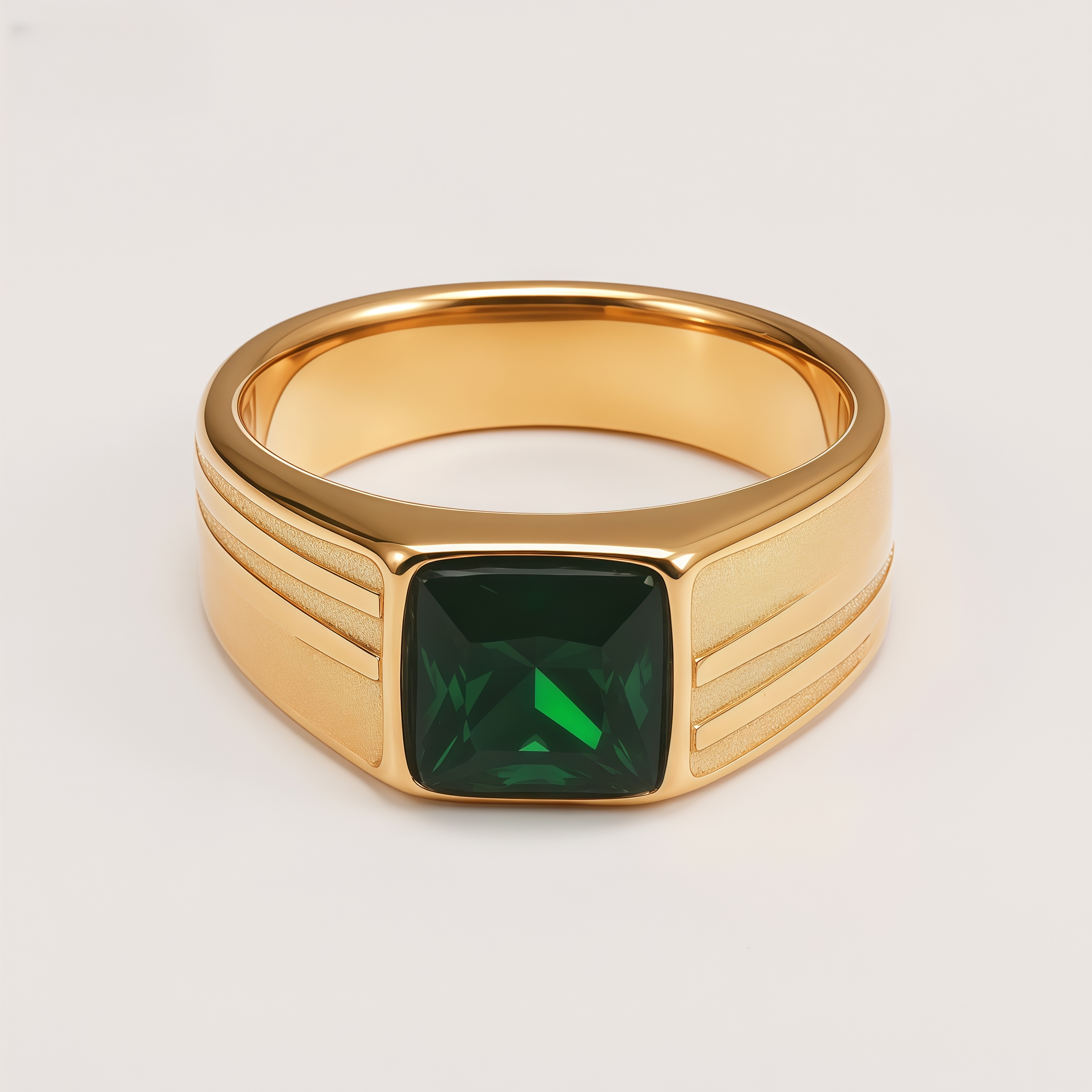 Men's Square Gem Side Carving - Bold Trendy Statement Ring