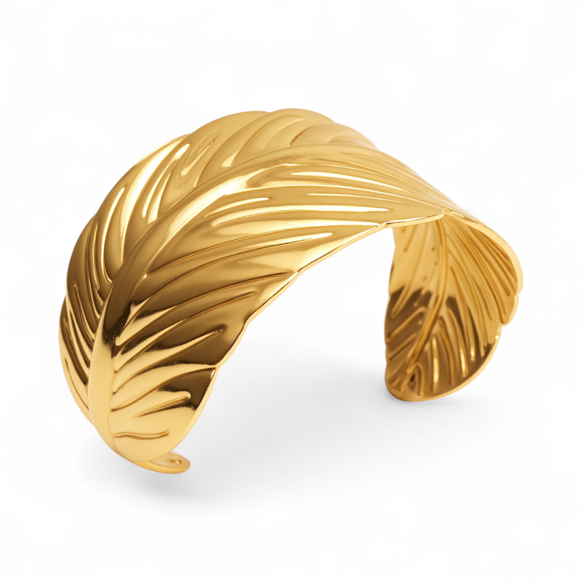 Chic Feather Cuff Bracelet 18K Gold Plated 316L Steel Waterproof | DZE0834