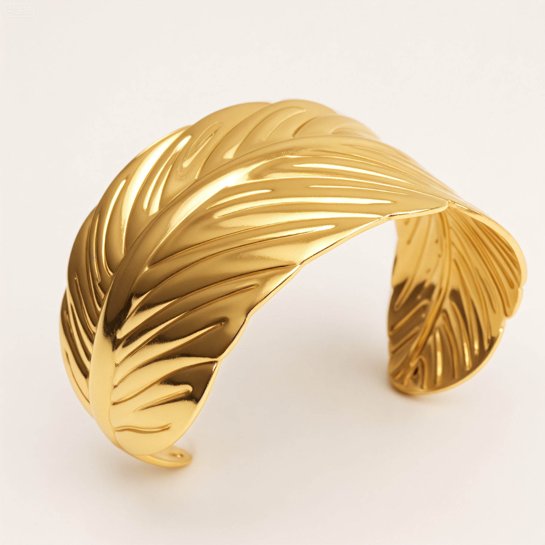 Chic Feather Cuff Bracelet 18K Gold Plated 316L Steel Waterproof | DZE0834-JinBaoJewerly