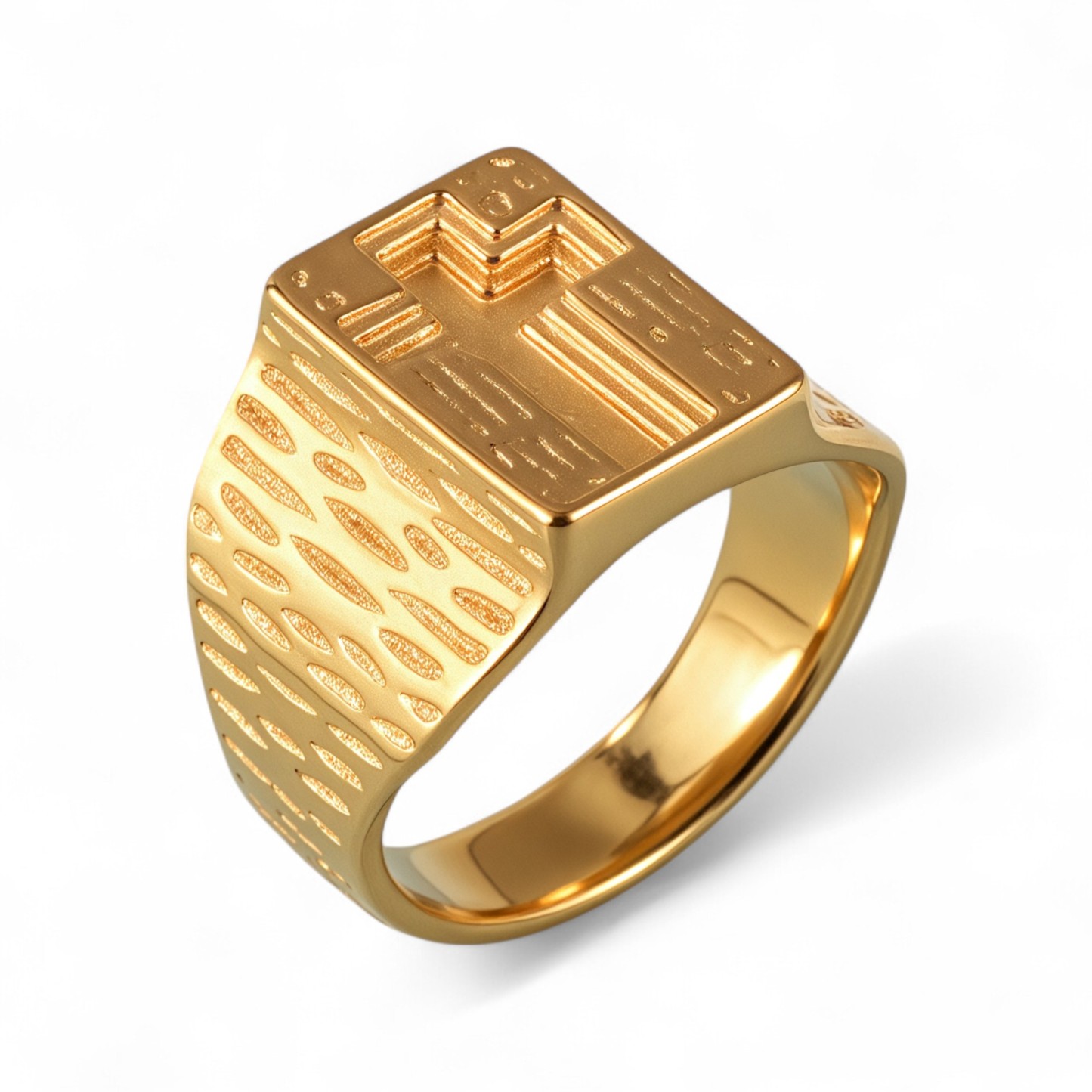 24k Gold Plated Cross Stainless Steel Men's Ring丨G002342-JinBaoJewerly