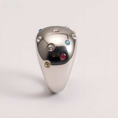 Luxury Crystal Inlaid Stainless Steel Ring Retro Design Women Ring | G004689