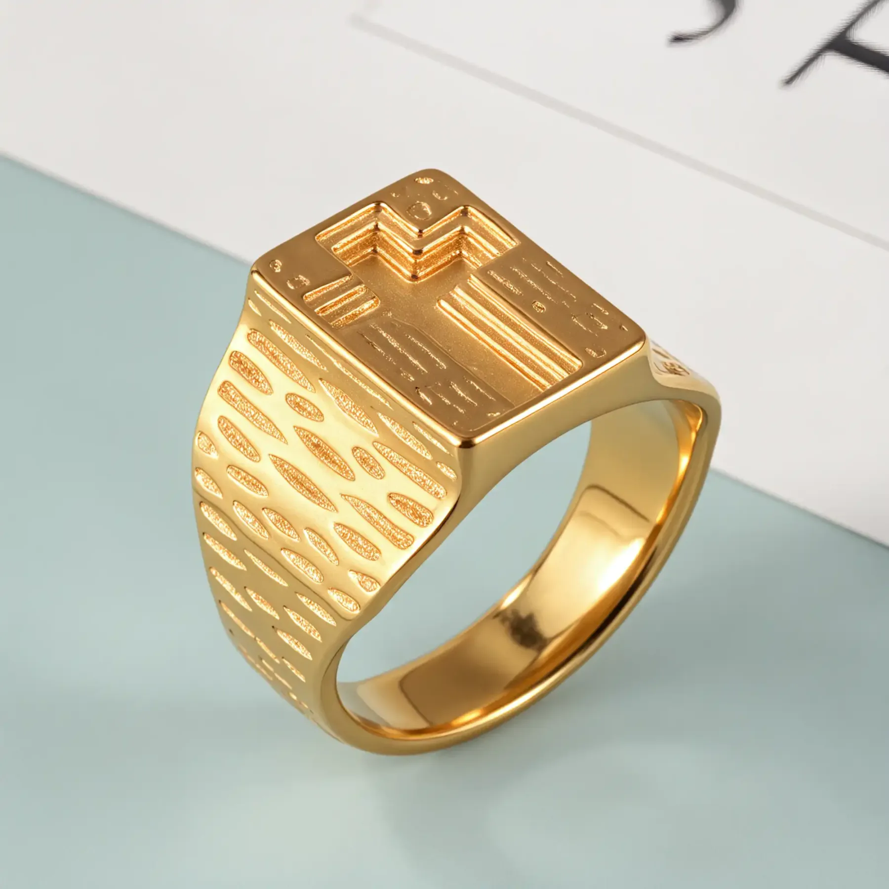 24k Gold Plated Cross Stainless Steel Men's Ring丨G002342-JinBaoJewerly