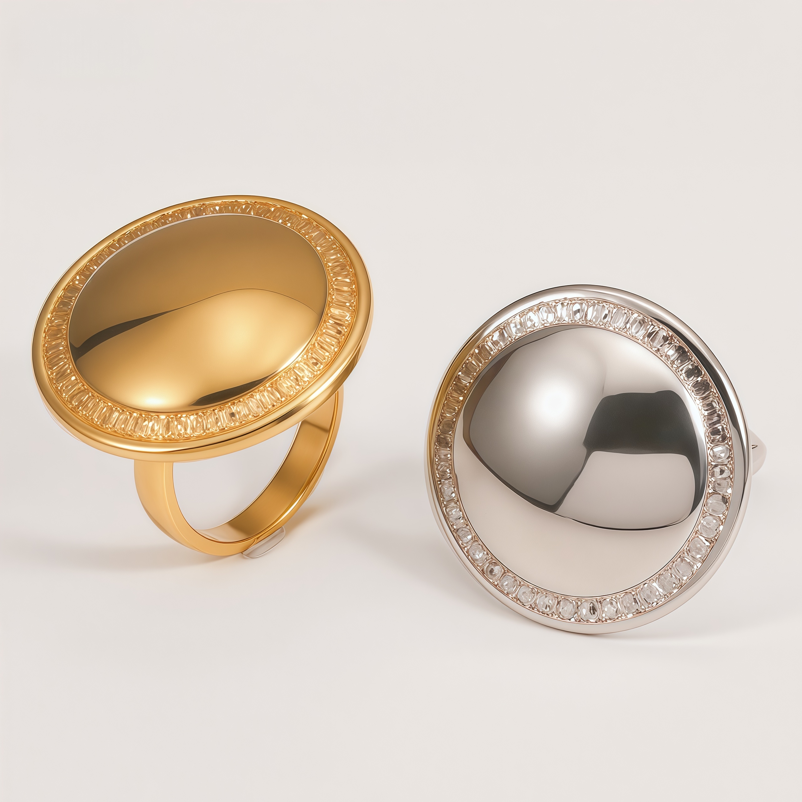 Round Mirror Finish Metal Ring Women's Two-Tone Gold & Silver Stainless Steel Ring | G003595