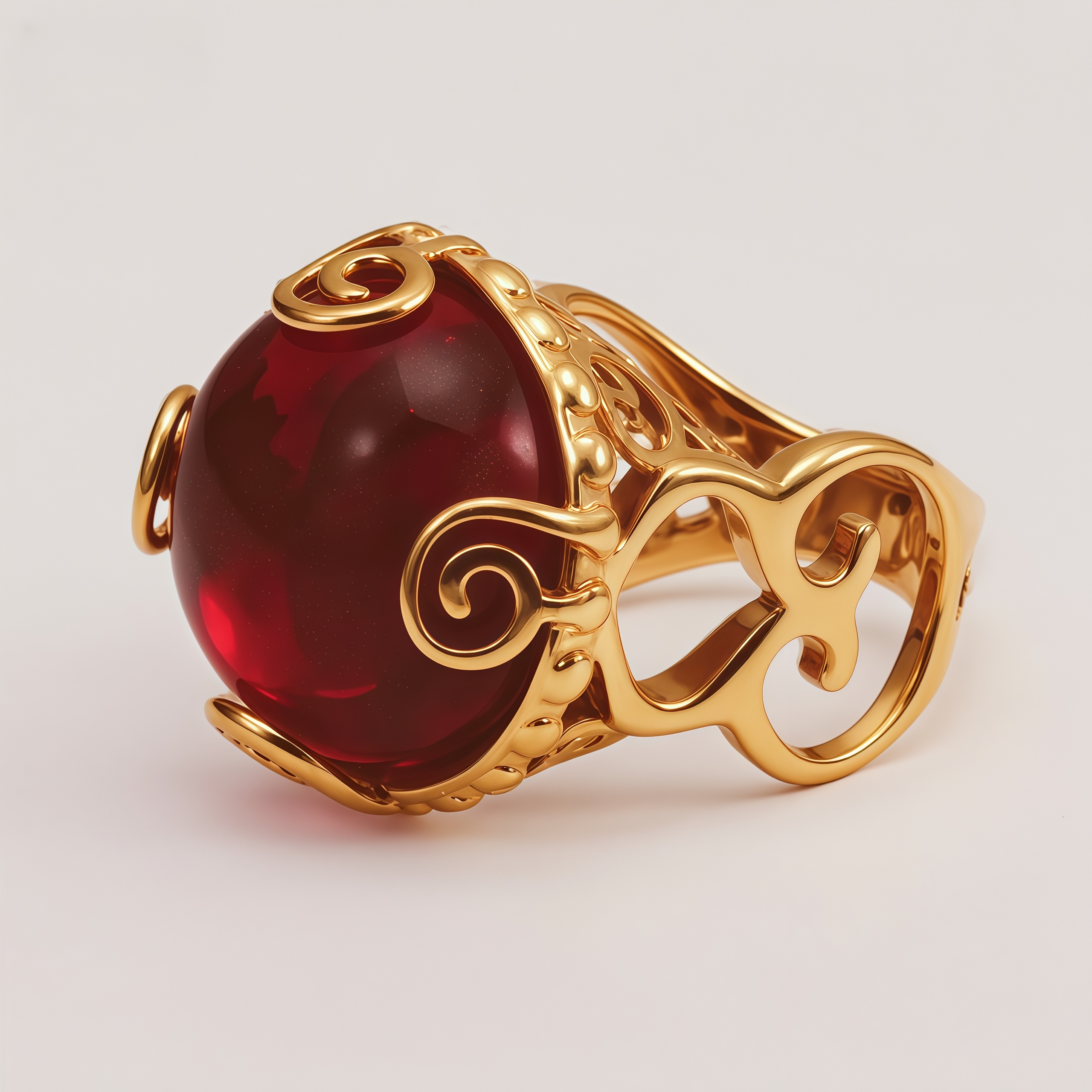 Vintage Hollow Baroque Style Burgundy Sparkling Gemstone Women's Ring | BL1192GYHO