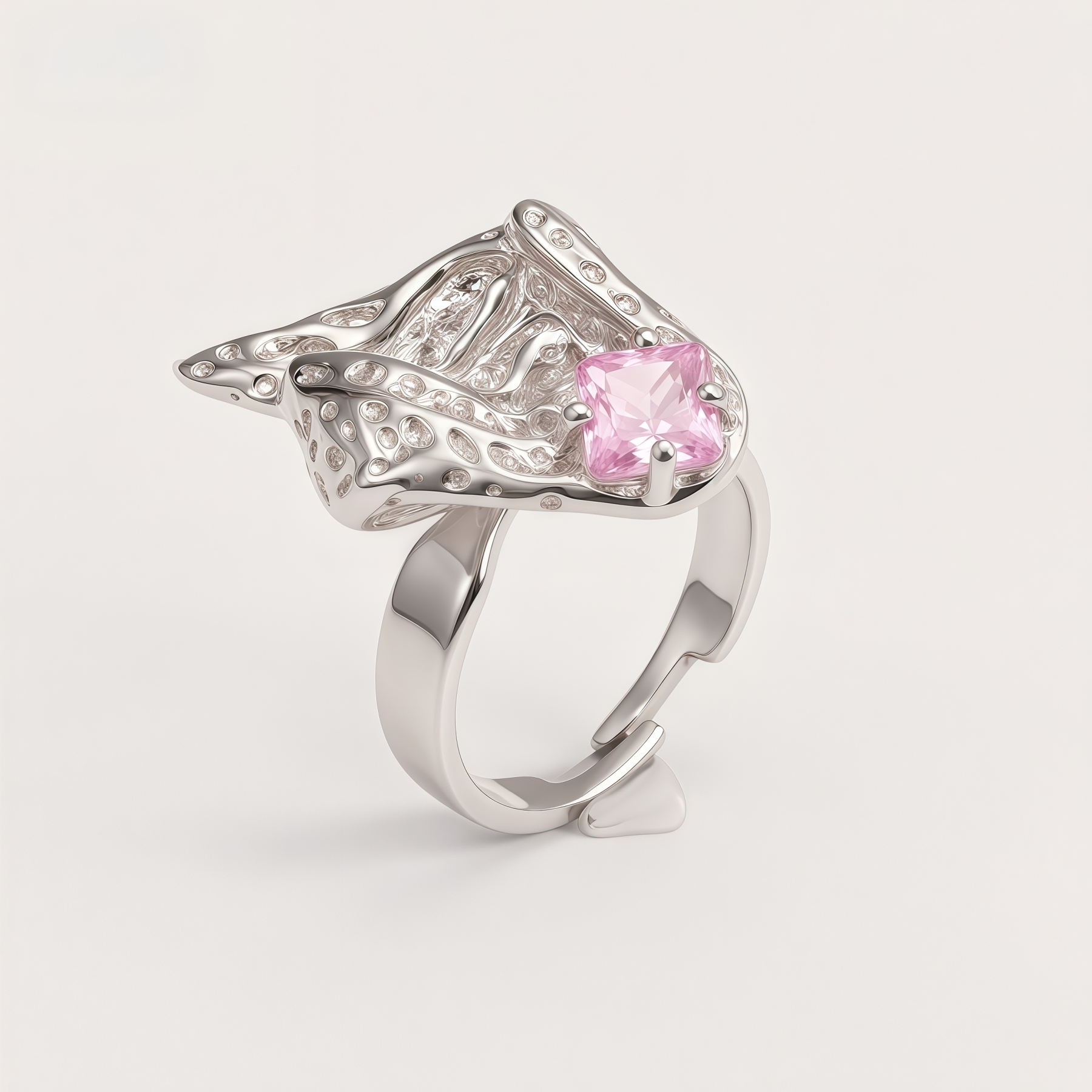 Vintage Stainless Steel Pink Crystal Irregular Ring for Women | G005764