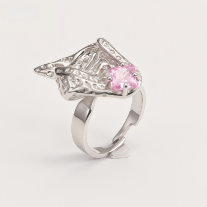 Vintage Stainless Steel Pink Crystal Irregular Ring for Women | G005764