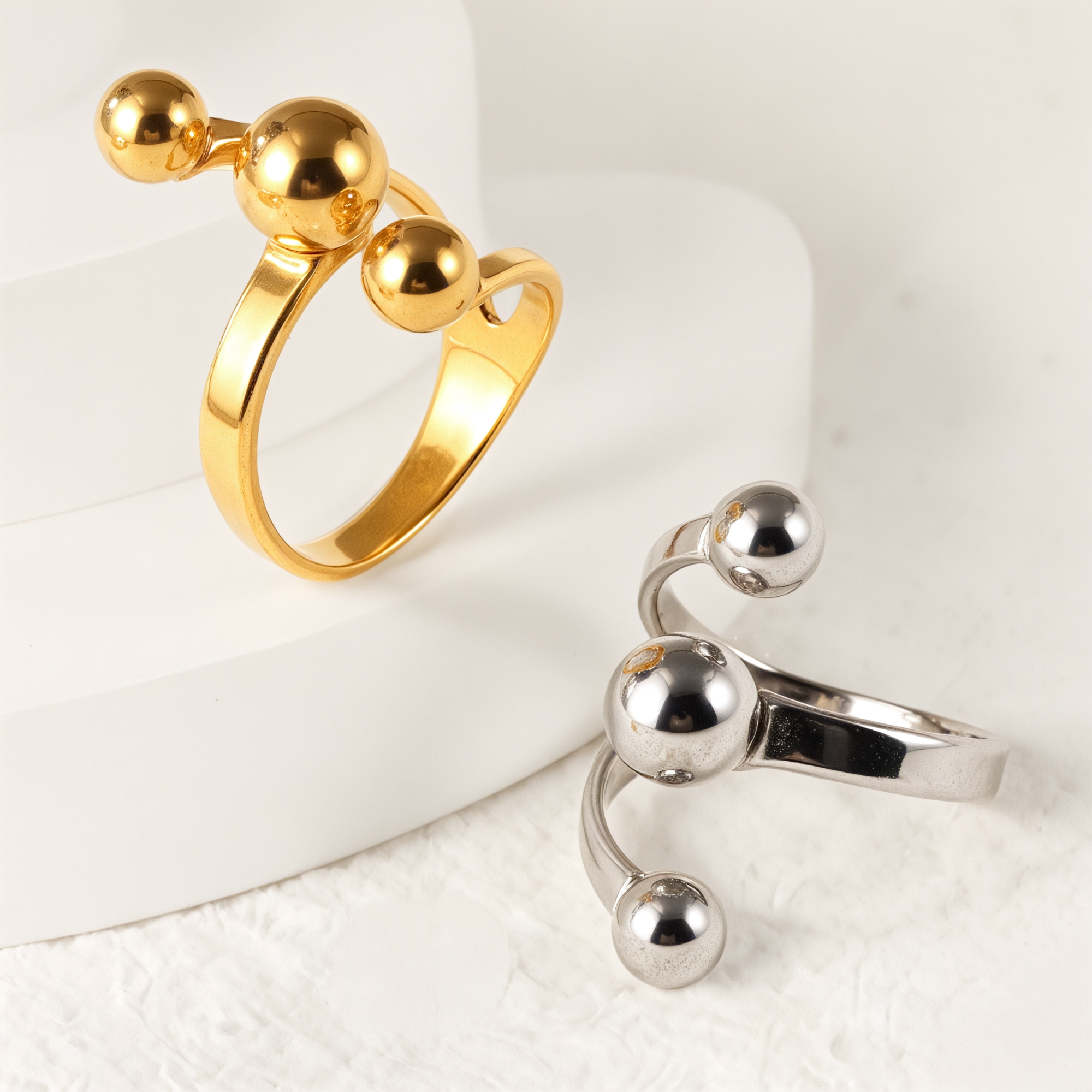 Modern Stainless Steel Cluster Waterproof Ring with Multiple Spheres Women Waterproof Ring丨G00838-JinBaoJewerly