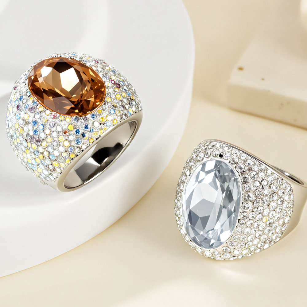 Shiny Rhinestone Inlaid Luxury Personalized Stainless Steel Women's Ring | BL224-JinBaoJewerly