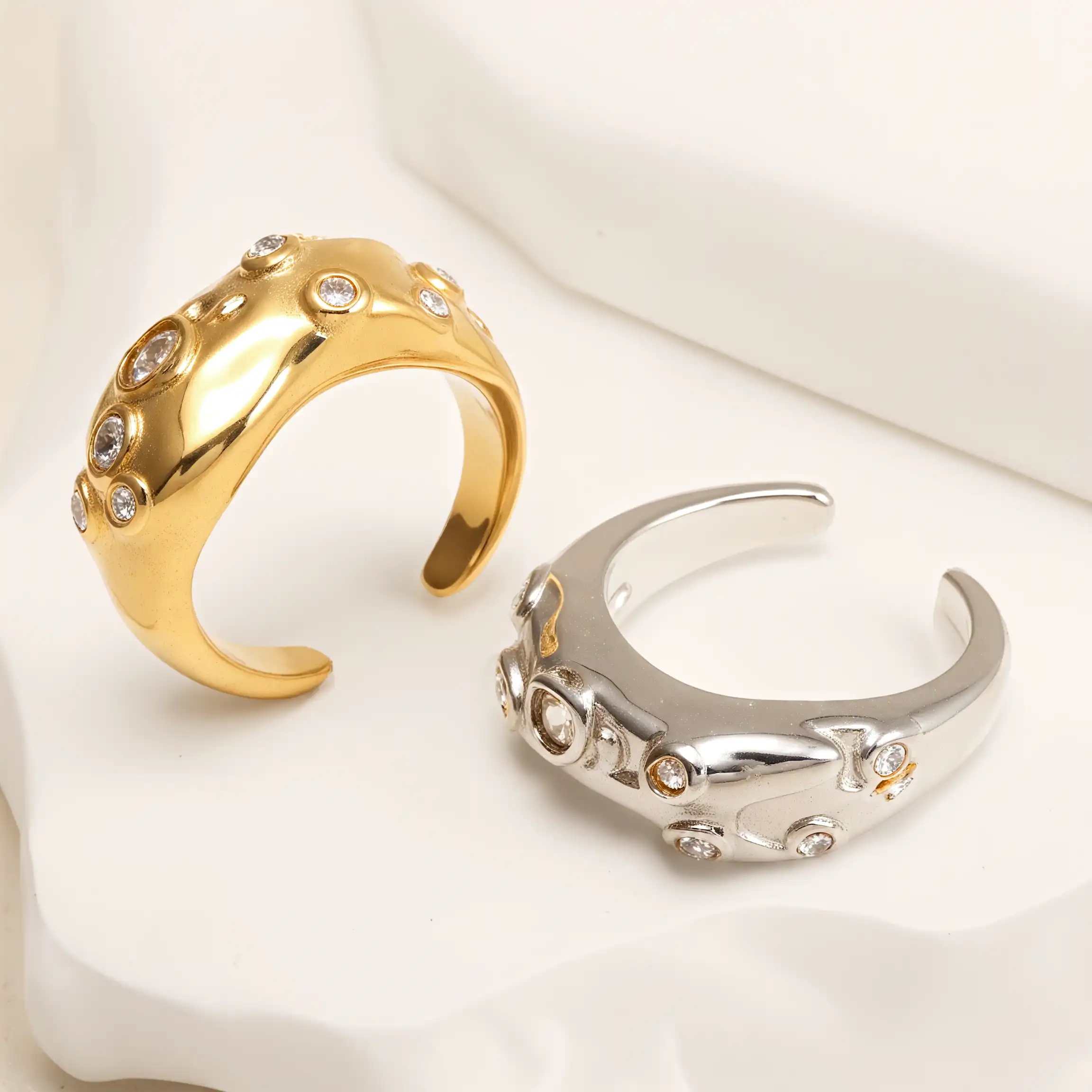 Creative Irregular Wave Inlaid Diamond Stainless Steel Unisex Ring丨WF-771-JinBaoJewerly