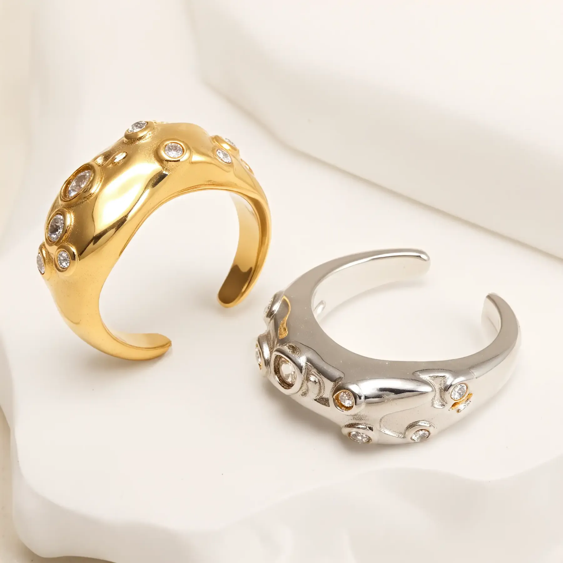 Creative Irregular Wave Inlaid Diamond Stainless Steel Unisex Ring丨WF-771-JinBaoJewerly