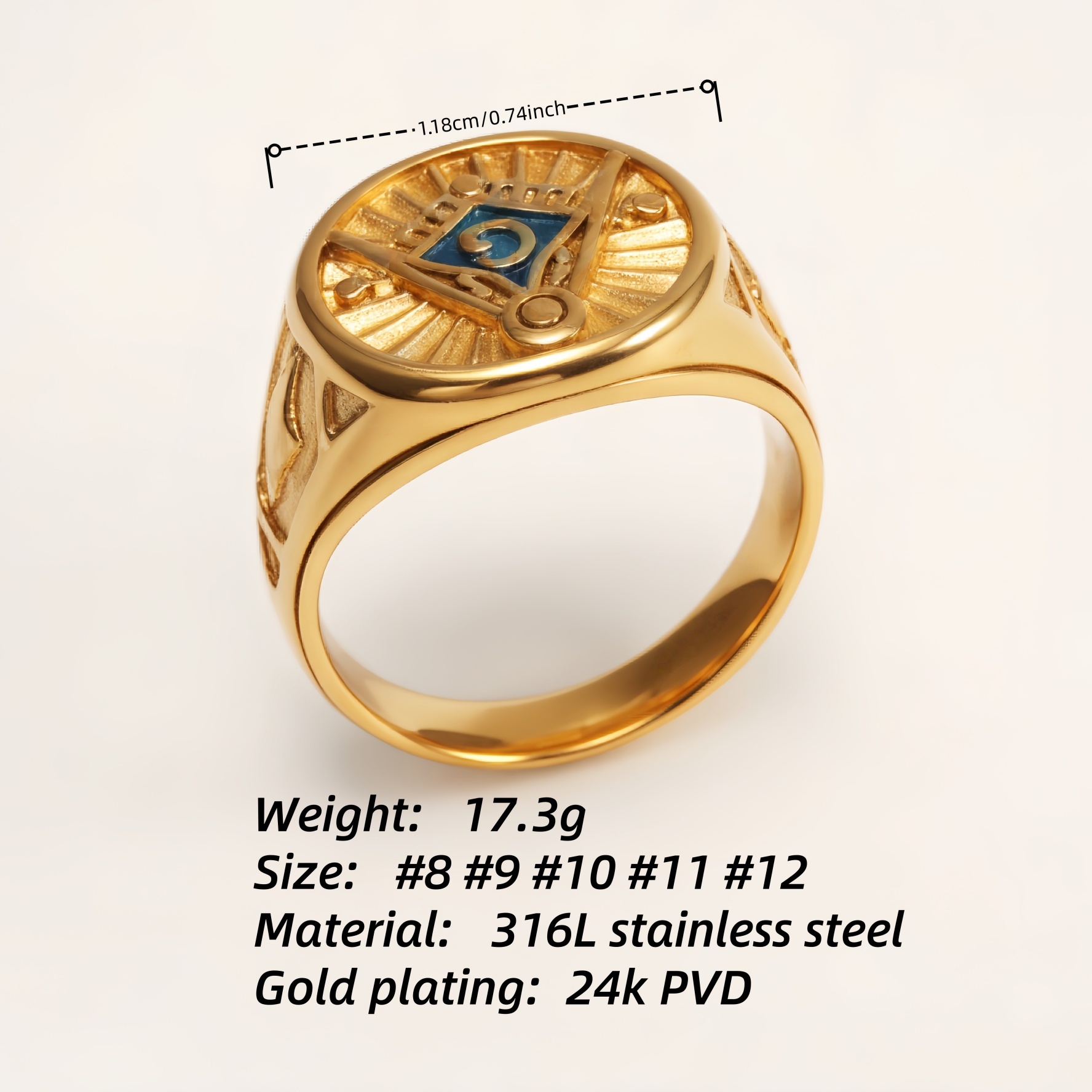 Stainless Steel Masonic Symbol Ring - Retro Cultural Trendy Ring | DZ1657-JinBaoJewerly