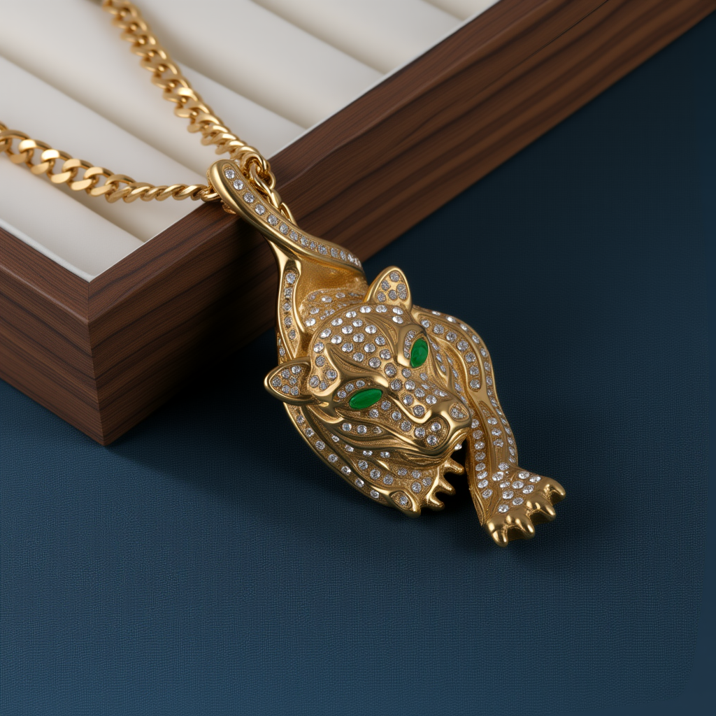 Dominant Leopard Head Full Diamond Hip Hop Men's Stainless Steel Necklace丨JSLH1010-JinBaoJewerly