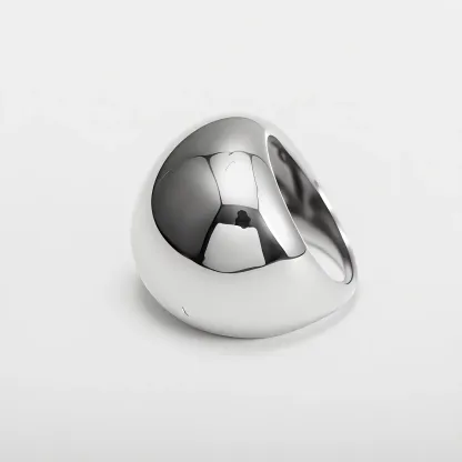 Simple Ball-Shaped Large Polished Stainless Steel Women's Ring丨ML0145-JinBaoJewerly