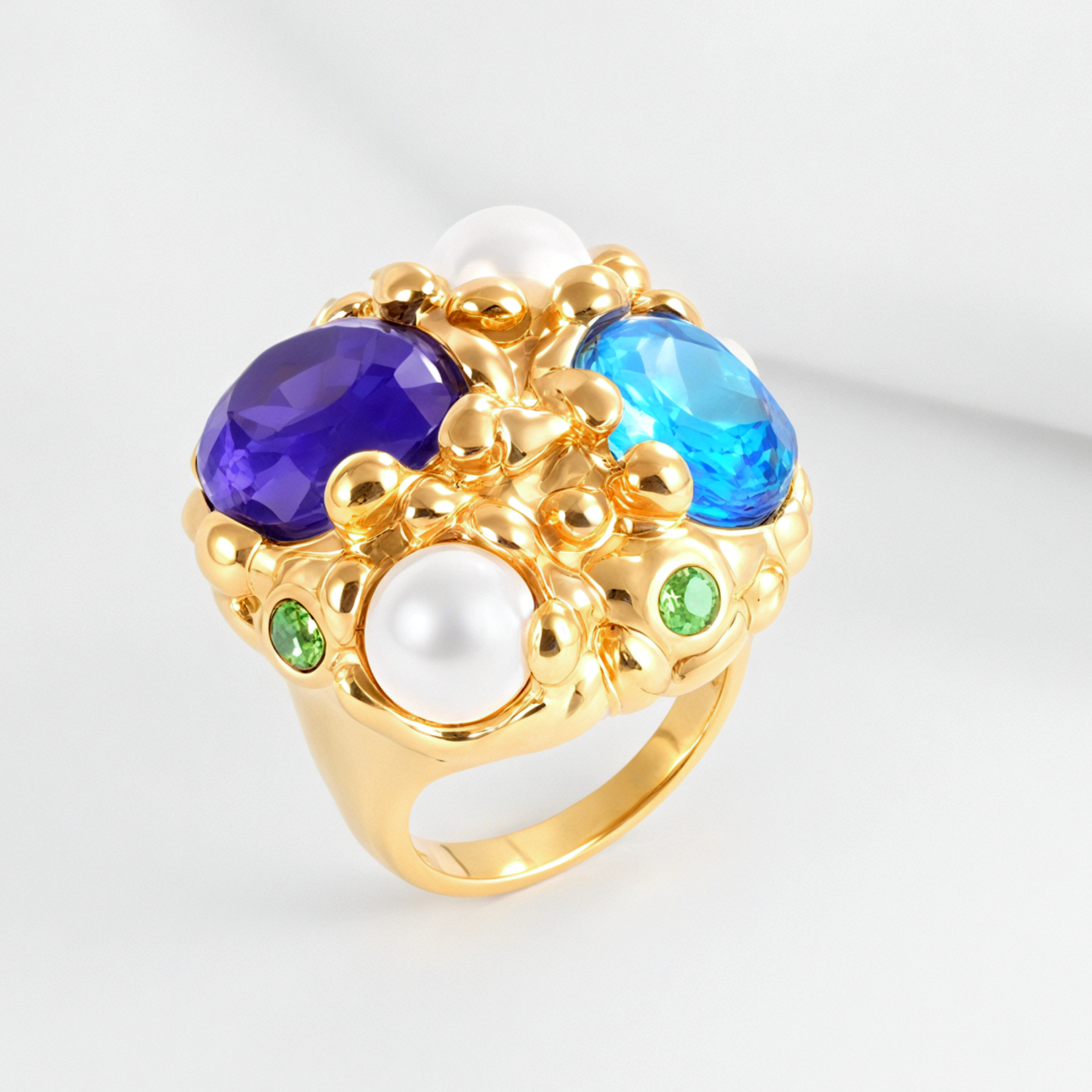 Luxurious Gemstone and Pearl Decorative Stainless Steel Ring Women's Ring | G004495-JinBaoJewerly