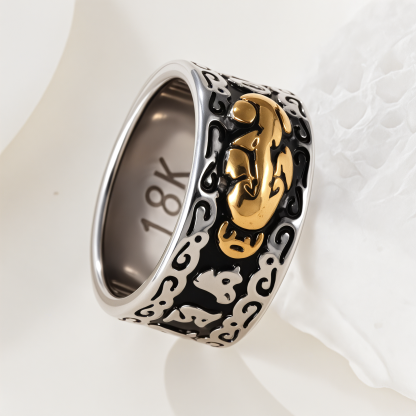 Feng Shui Pixiu Good Luck And Wealth Unisex Stainless Steel Ring丨CQSDZ-1-JinBaoJewerly
