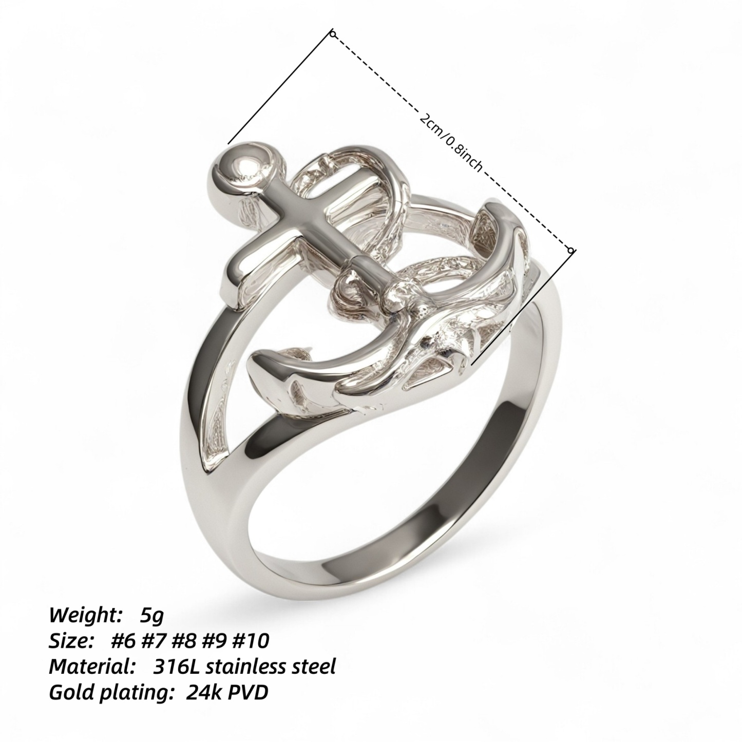 Creative Nautical Anchor Design Stainless Steel Men's Ring丨G002110-JinBaoJewerly