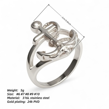 Creative Nautical Anchor Design Stainless Steel Men's Ring丨G002110-JinBaoJewerly